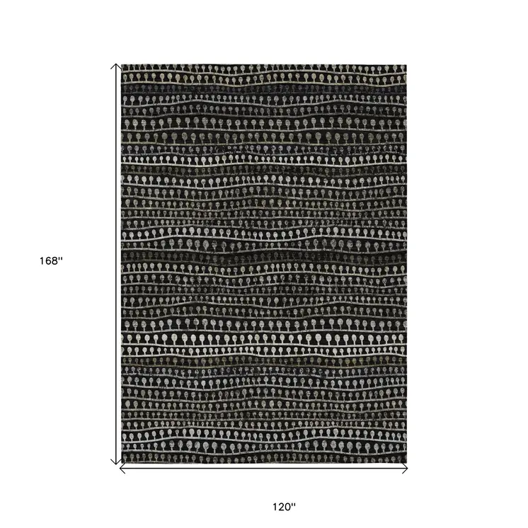 10' X 14' Taupe Charcoal And Gray Striped Washable Indoor Outdoor Area Rug