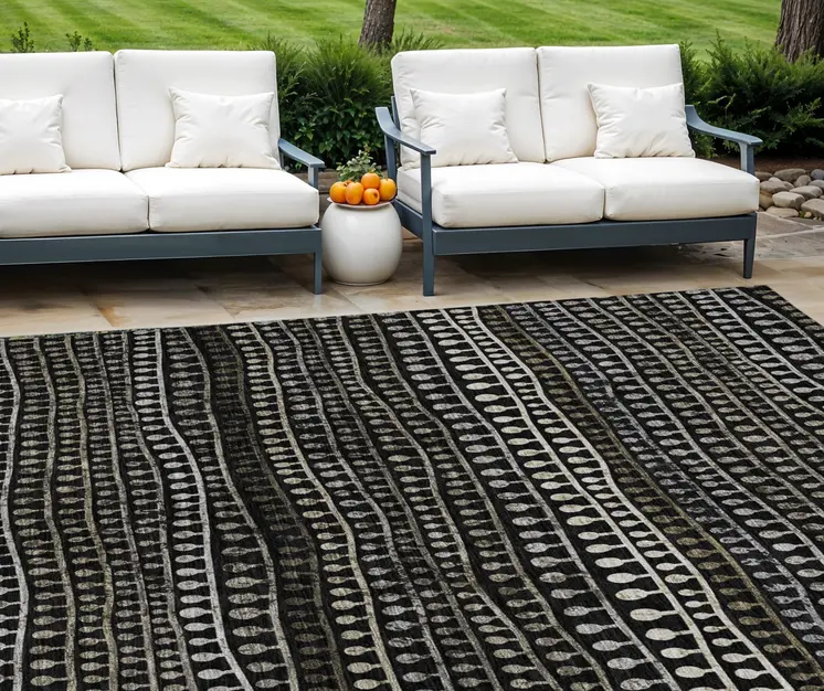 10' X 14' Taupe Charcoal And Gray Striped Washable Indoor Outdoor Area Rug
