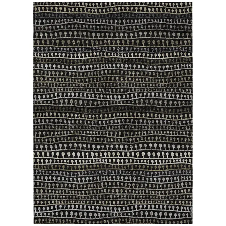 10' X 14' Taupe Charcoal And Gray Striped Washable Indoor Outdoor Area Rug
