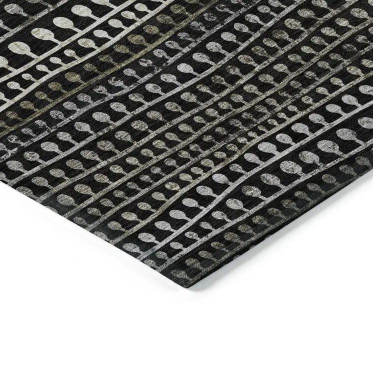 10' X 14' Taupe Charcoal And Gray Striped Washable Indoor Outdoor Area Rug