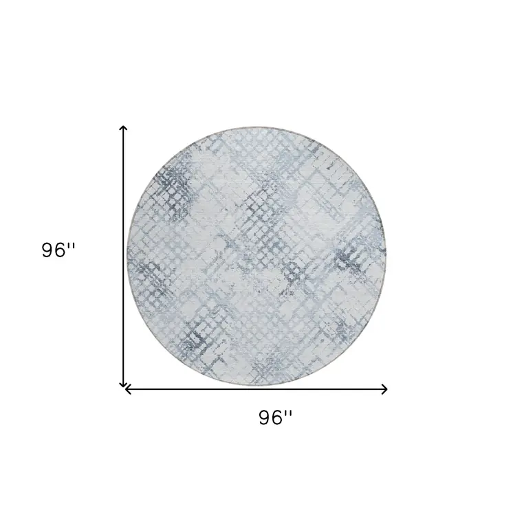 8' Navy Blue And Sky Blue Round Geometric Washable Indoor Outdoor Area Rug