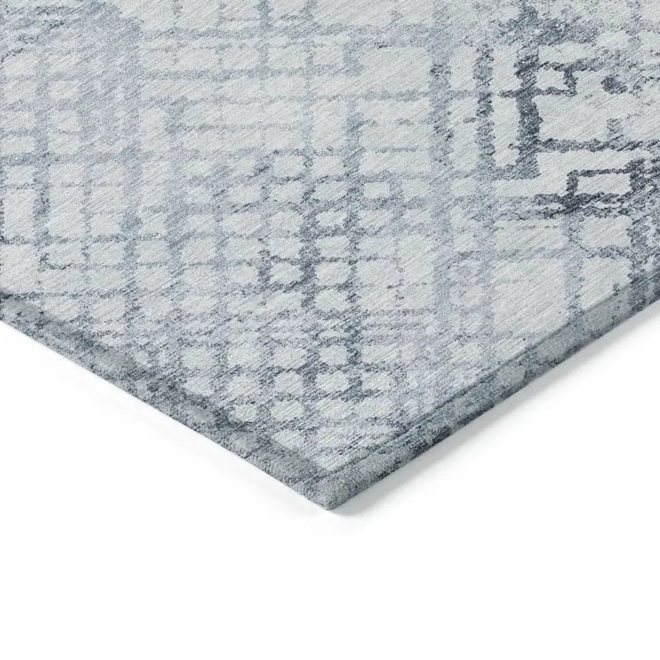 8' X 10' Navy Blue And Sky Blue Geometric Washable Indoor Outdoor Area Rug