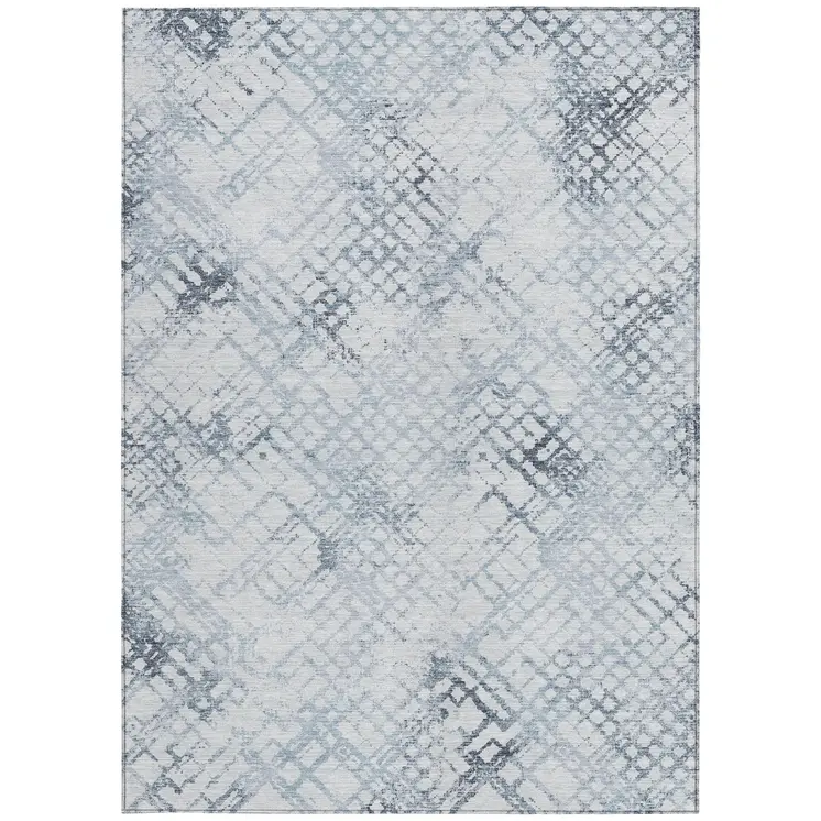 9' X 12' Navy Blue And Sky Blue Geometric Washable Indoor Outdoor Area Rug