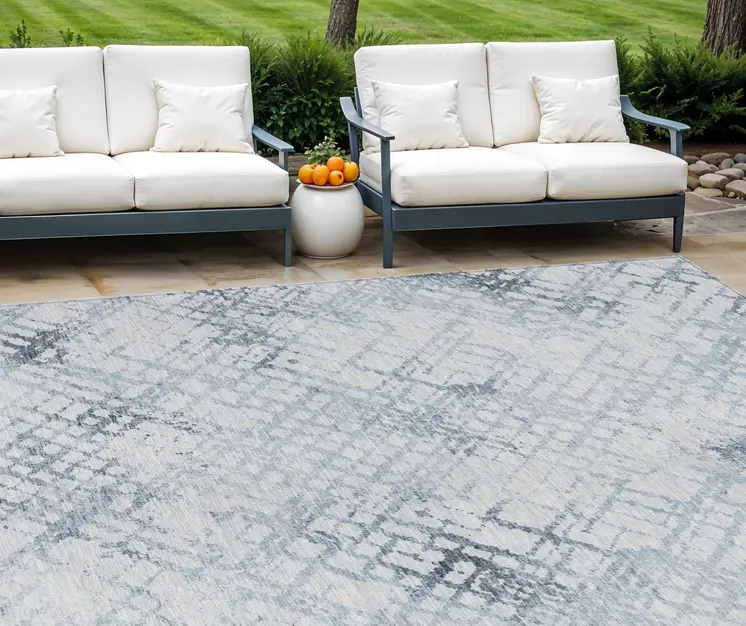 9' X 12' Navy Blue And Sky Blue Geometric Washable Indoor Outdoor Area Rug