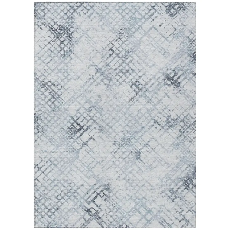 9' X 12' Navy Blue And Sky Blue Geometric Washable Indoor Outdoor Area Rug