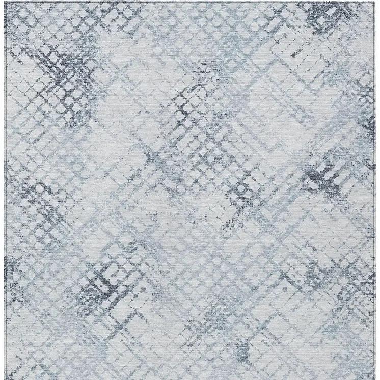 10' X 14' Navy Blue And Sky Blue Geometric Washable Indoor Outdoor Area Rug