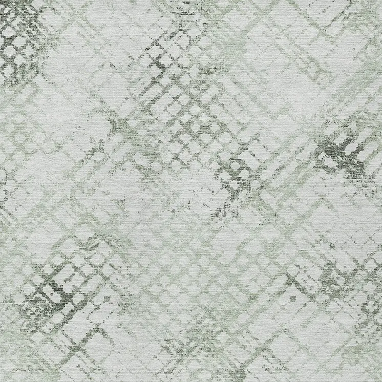 3' X 5' Artichoke Green And Ivory Geometric Washable Indoor Outdoor Area Rug