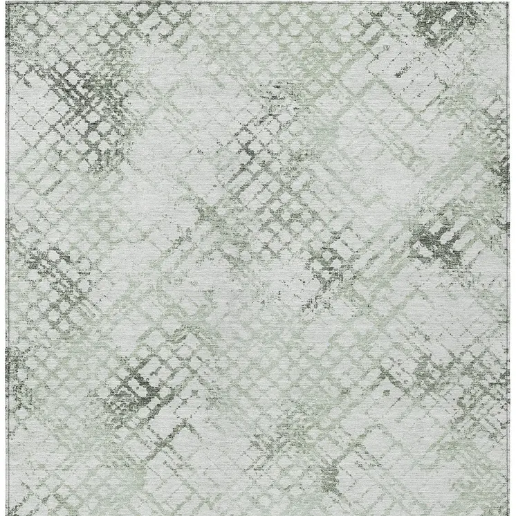 5' X 8' Artichoke Green And Ivory Geometric Washable Indoor Outdoor Area Rug