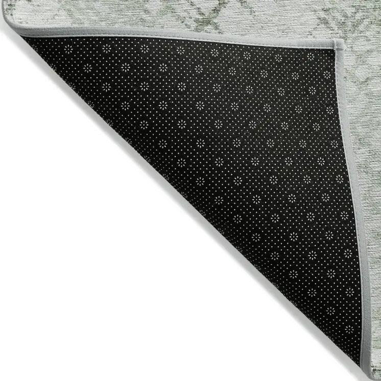 8' X 10' Artichoke Green And Ivory Geometric Washable Indoor Outdoor Area Rug