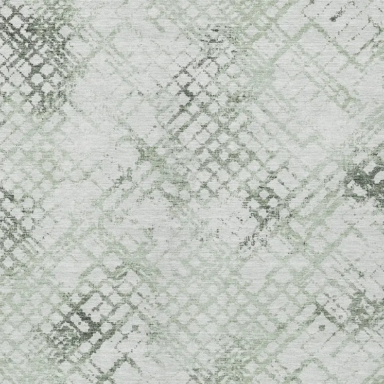 8' X 10' Artichoke Green And Ivory Geometric Washable Indoor Outdoor Area Rug