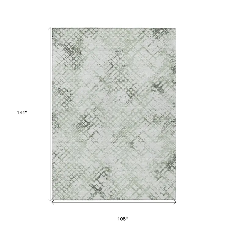 9' X 12' Artichoke Green And Ivory Geometric Washable Indoor Outdoor Area Rug