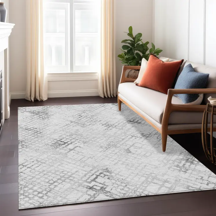 3' X 5' Gray Charcoal And Silver Geometric Washable Indoor Outdoor Area Rug