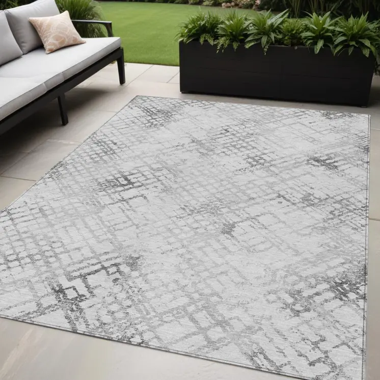 5' X 8' Gray Charcoal And Silver Geometric Washable Indoor Outdoor Area Rug