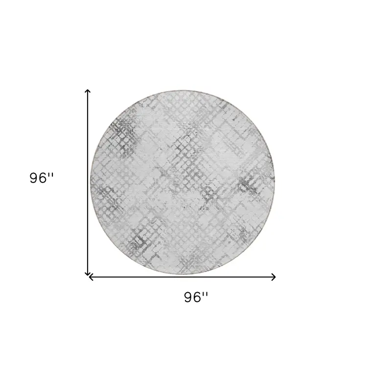 8' Gray Charcoal And Silver Round Geometric Washable Indoor Outdoor Area Rug