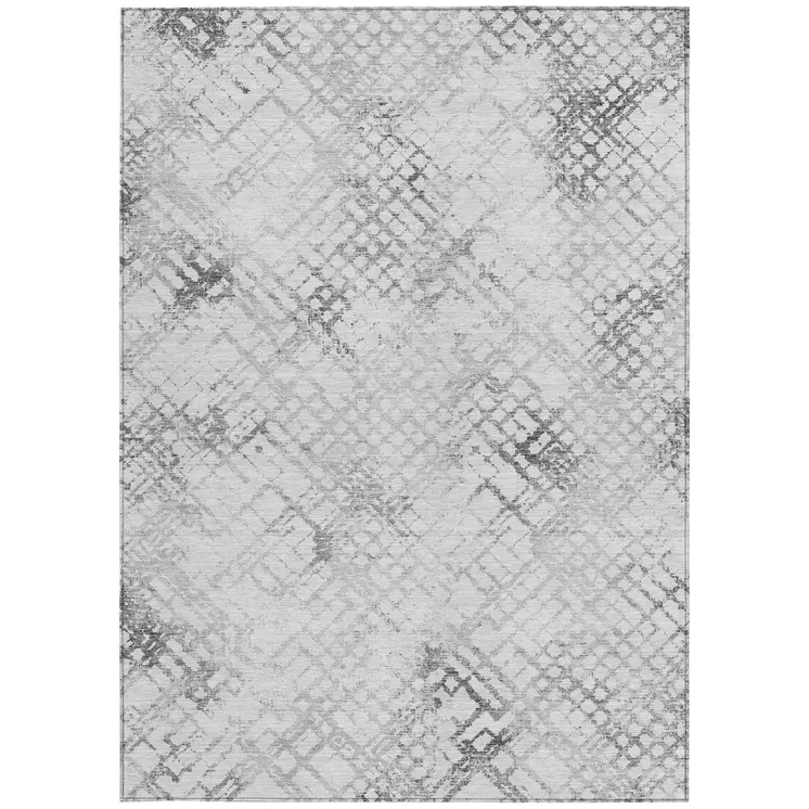 10' X 14' Gray Charcoal And Silver Geometric Washable Indoor Outdoor Area Rug
