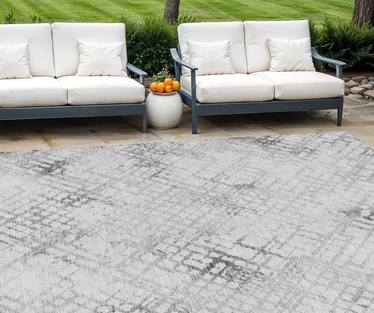 10' X 14' Gray Charcoal And Silver Geometric Washable Indoor Outdoor Area Rug