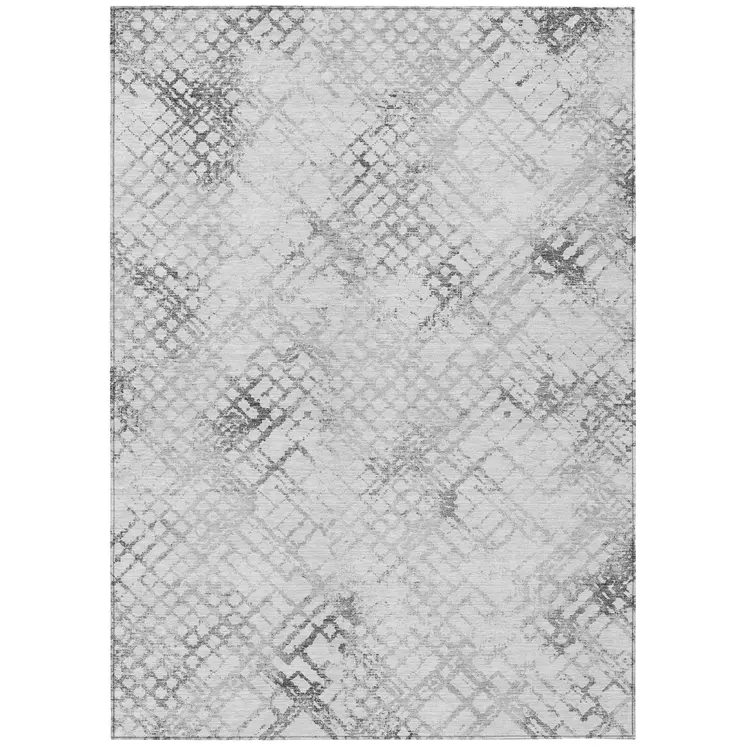 10' X 14' Gray Charcoal And Silver Geometric Washable Indoor Outdoor Area Rug