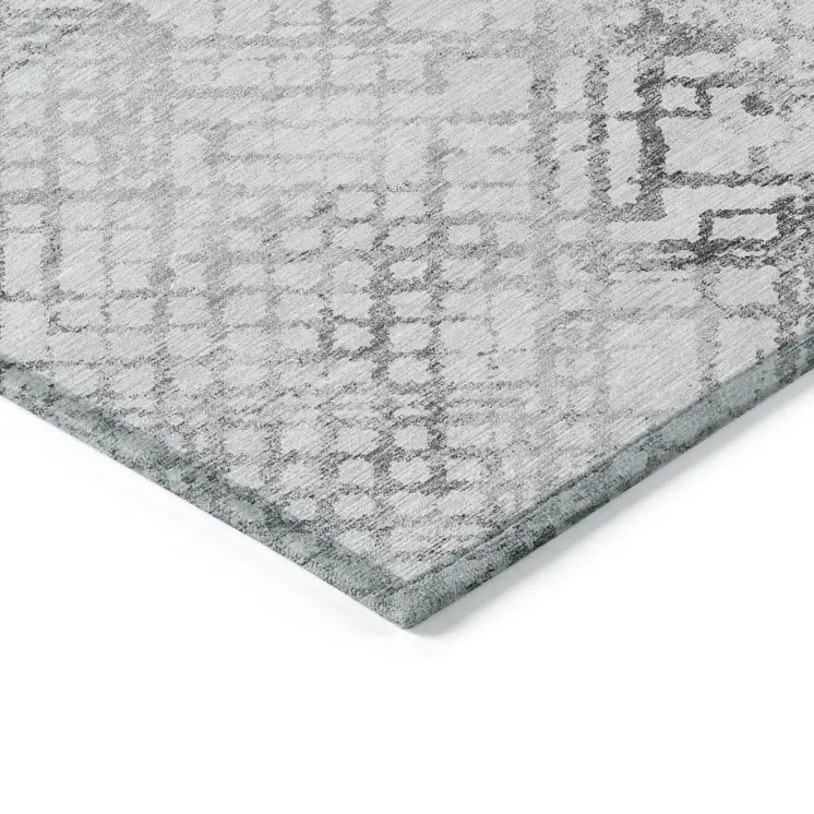 10' X 14' Gray Charcoal And Silver Geometric Washable Indoor Outdoor Area Rug