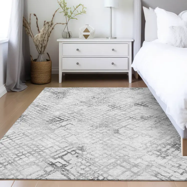 10' X 14' Gray Charcoal And Silver Geometric Washable Indoor Outdoor Area Rug