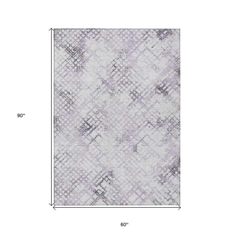 5' X 8' Purple Lavender And Silver Geometric Washable Indoor Outdoor Area Rug