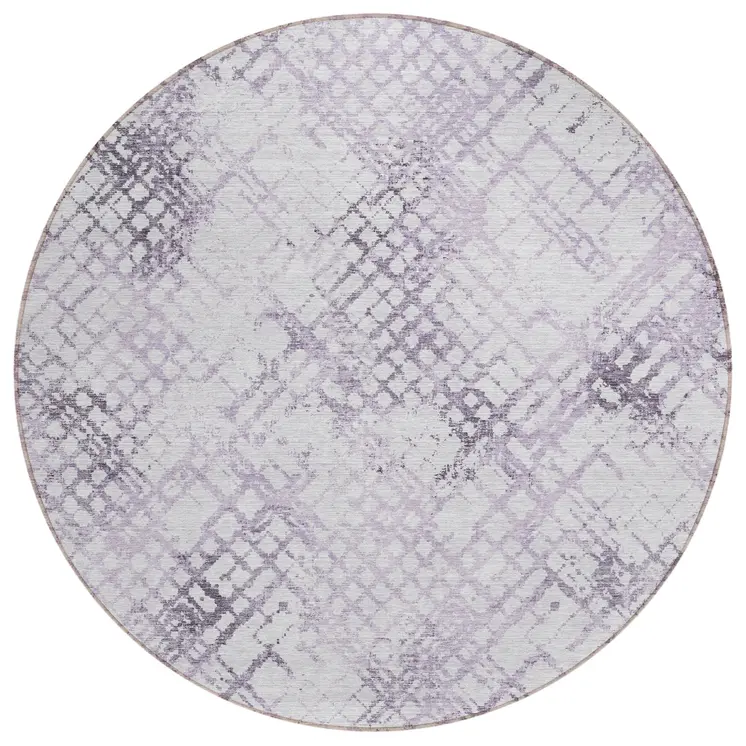 8' Purple Lavender And Silver Round Geometric Washable Indoor Outdoor Area Rug