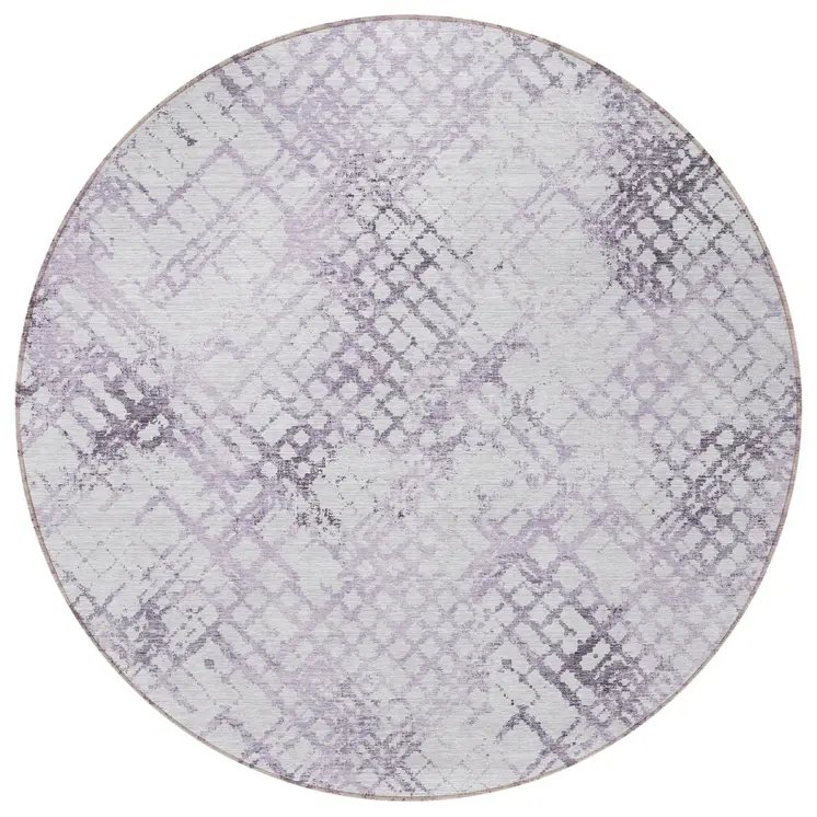 8' Purple Lavender And Silver Round Geometric Washable Indoor Outdoor Area Rug