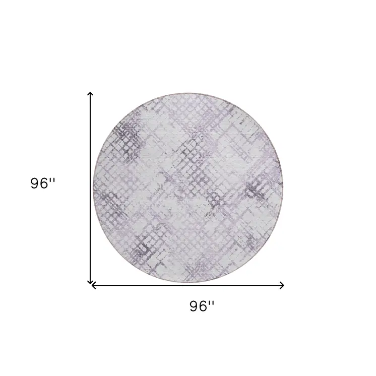 8' Purple Lavender And Silver Round Geometric Washable Indoor Outdoor Area Rug