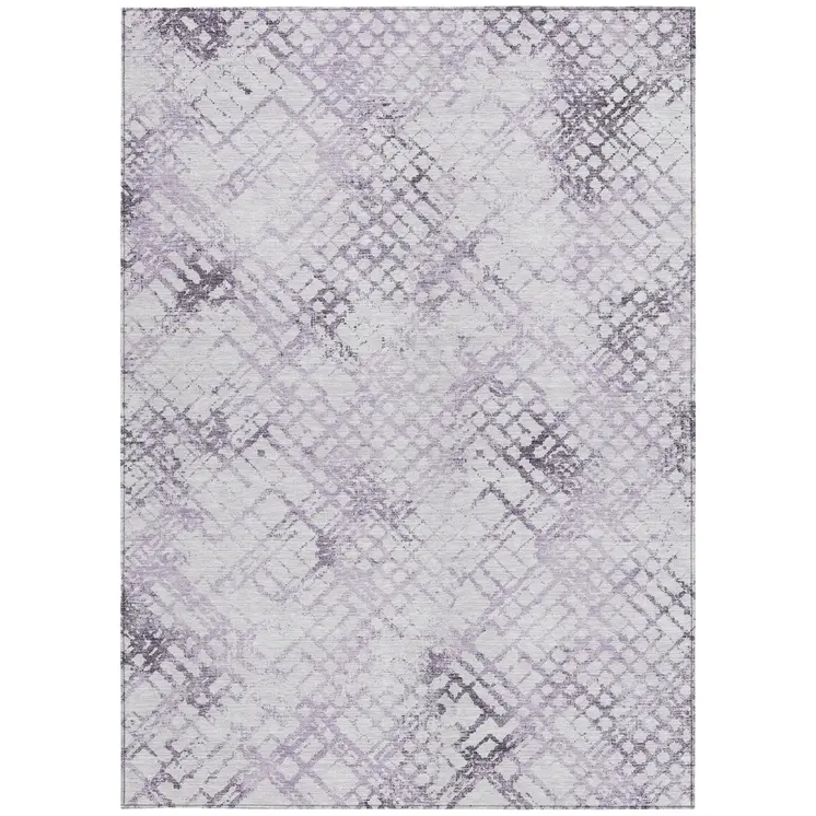 9' X 12' Purple Lavender And Silver Geometric Washable Indoor Outdoor Area Rug