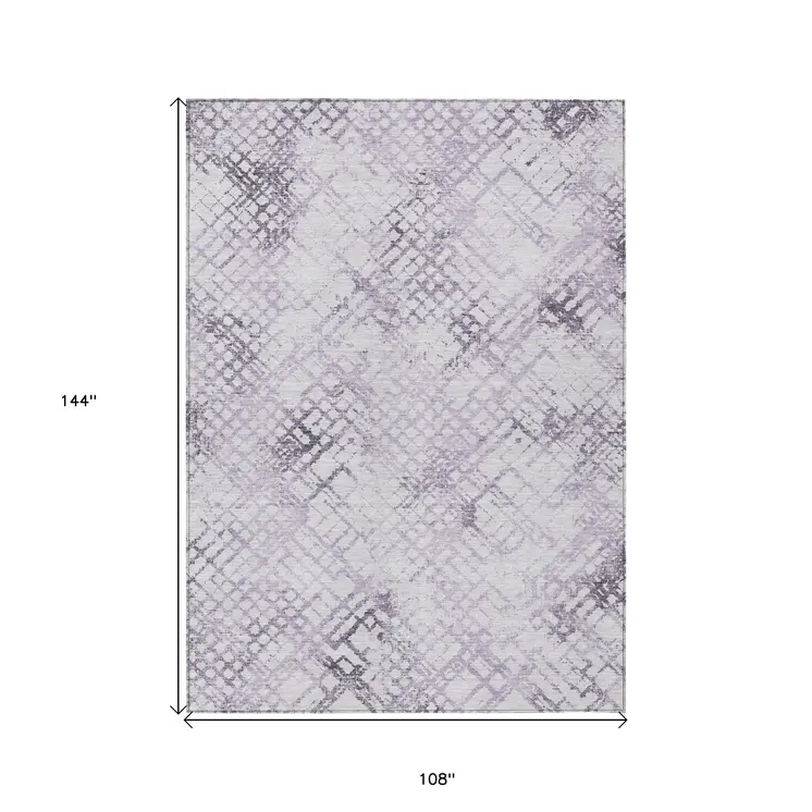 9' X 12' Purple Lavender And Silver Geometric Washable Indoor Outdoor Area Rug