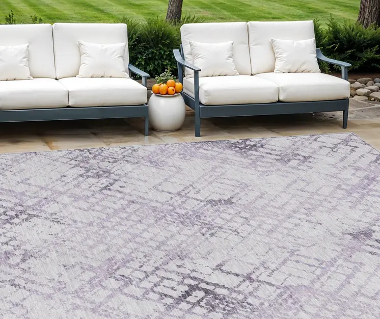9' X 12' Purple Lavender And Silver Geometric Washable Indoor Outdoor Area Rug