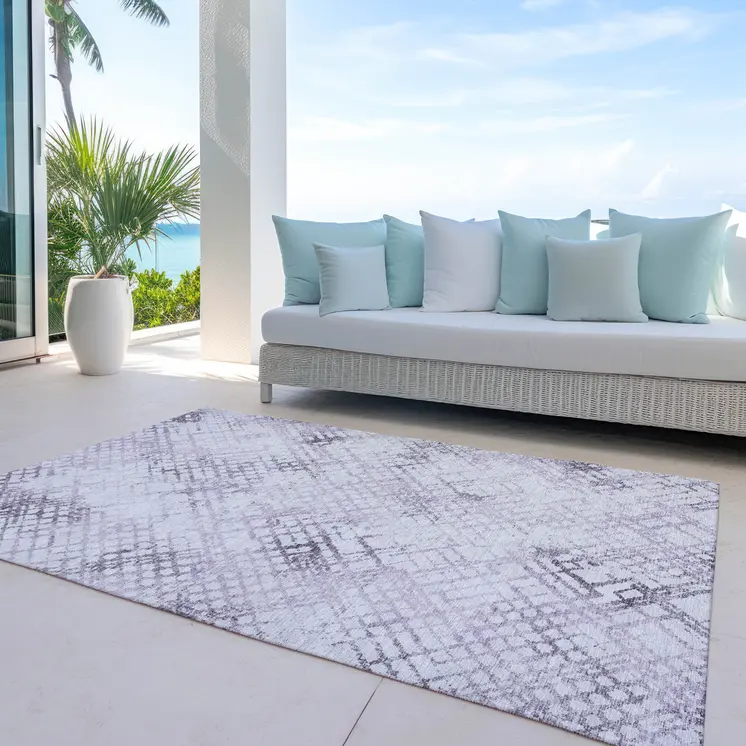 9' X 12' Purple Lavender And Silver Geometric Washable Indoor Outdoor Area Rug