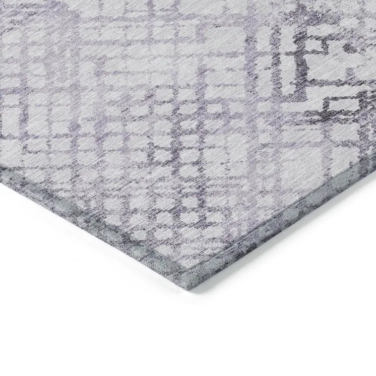 9' X 12' Purple Lavender And Silver Geometric Washable Indoor Outdoor Area Rug