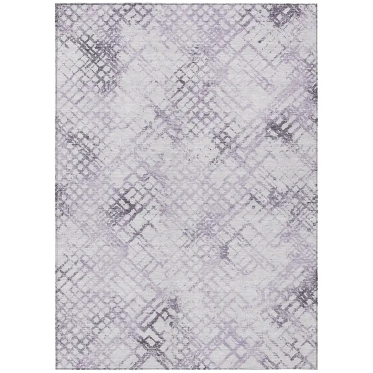 10' X 14' Purple Lavender And Silver Geometric Washable Indoor Outdoor Area Rug