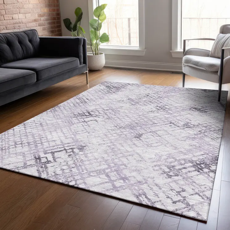 10' X 14' Purple Lavender And Silver Geometric Washable Indoor Outdoor Area Rug