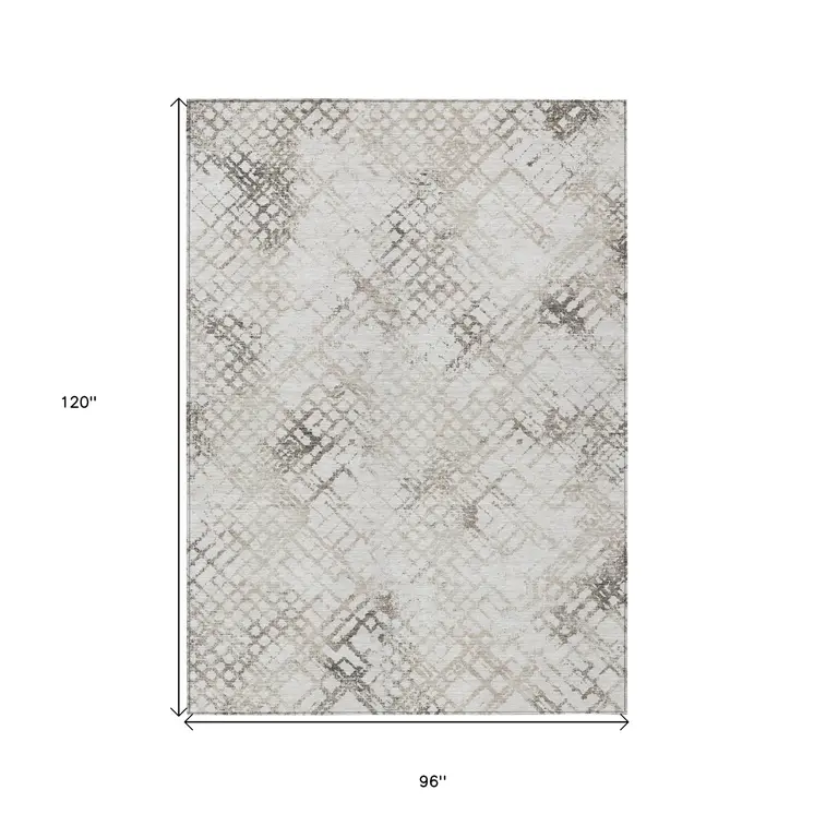 8' X 10' Taupe Beige And Brown Geometric Washable Indoor Outdoor Area Rug