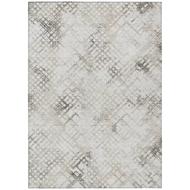 8' X 10' Taupe Beige And Brown Geometric Washable Indoor Outdoor Area Rug