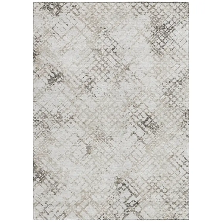 8' X 10' Taupe Beige And Brown Geometric Washable Indoor Outdoor Area Rug