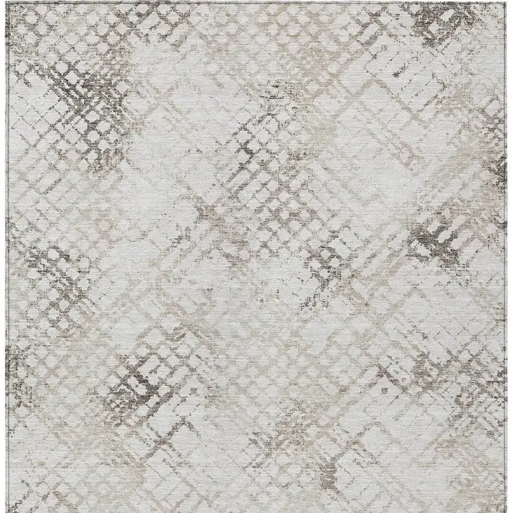 9' X 12' Taupe Beige And Brown Geometric Washable Indoor Outdoor Area Rug