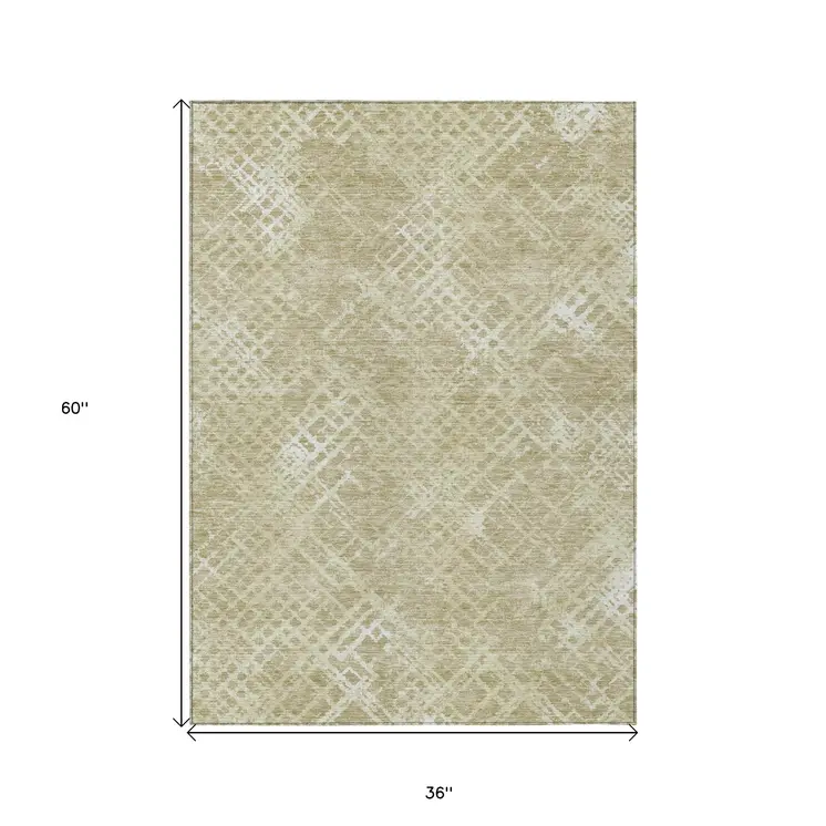 3' X 5' Beige Tan And Ivory Geometric Washable Indoor Outdoor Area Rug