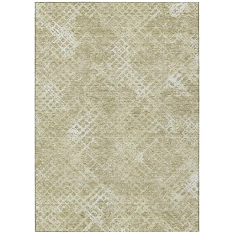 5' X 8' Beige Tan And Ivory Geometric Washable Indoor Outdoor Area Rug