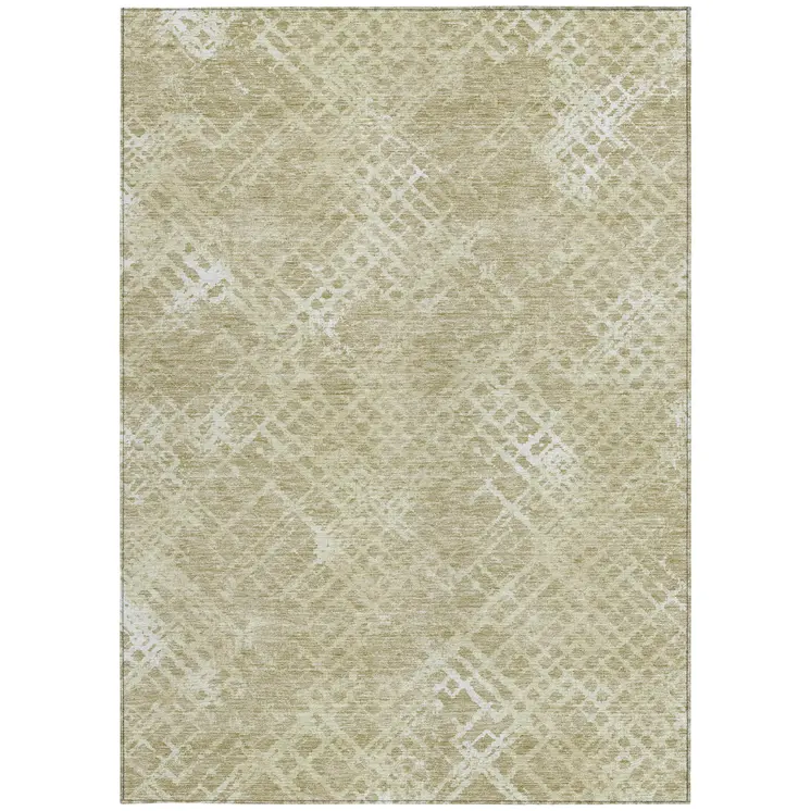 5' X 8' Beige Tan And Ivory Geometric Washable Indoor Outdoor Area Rug