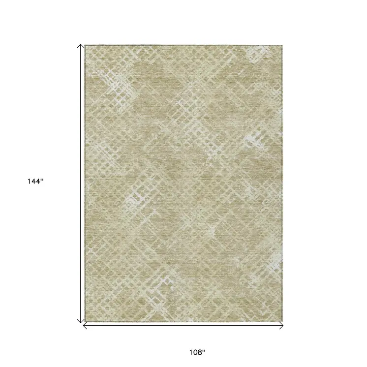 9' X 12' Beige Tan And Ivory Geometric Washable Indoor Outdoor Area Rug