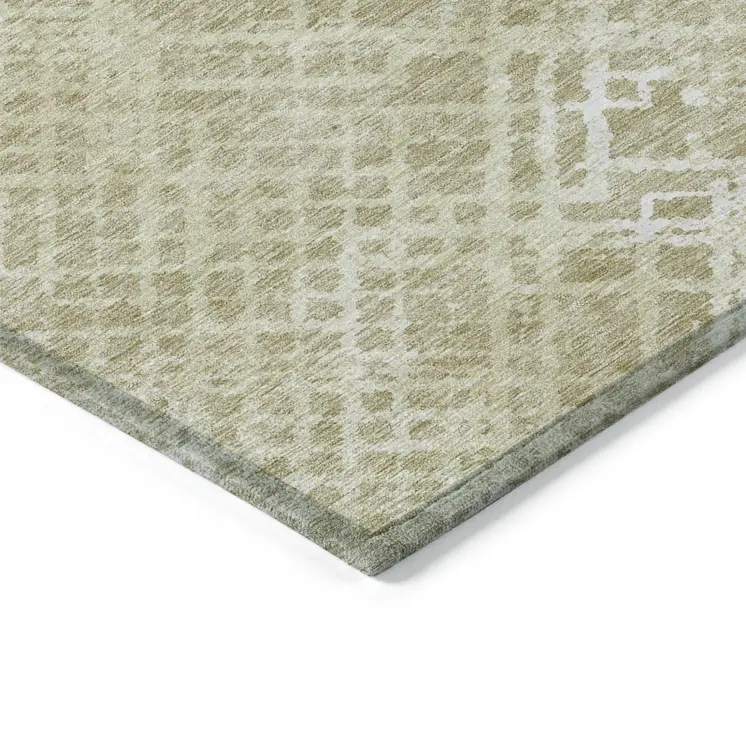 9' X 12' Beige Tan And Ivory Geometric Washable Indoor Outdoor Area Rug