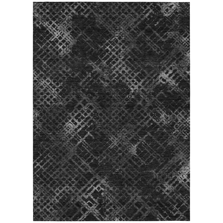 3' X 5' Charcoal Gray And Silver Geometric Washable Indoor Outdoor Area Rug