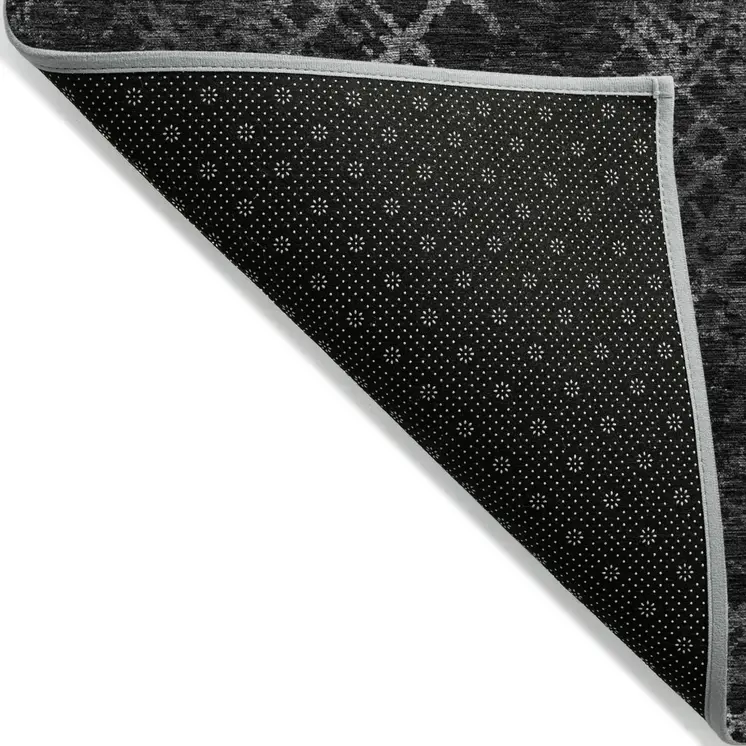 3' X 5' Charcoal Gray And Silver Geometric Washable Indoor Outdoor Area Rug