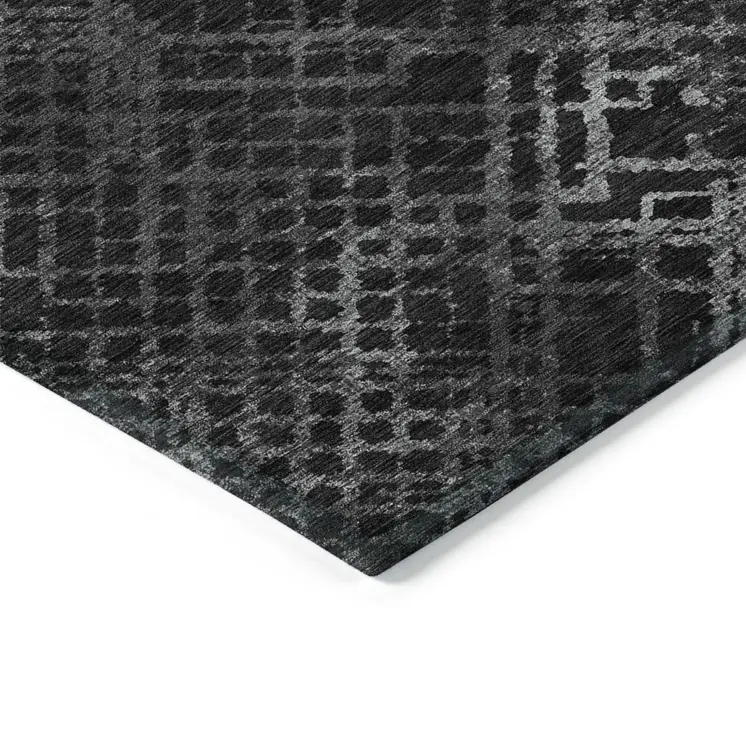 3' X 5' Charcoal Gray And Silver Geometric Washable Indoor Outdoor Area Rug