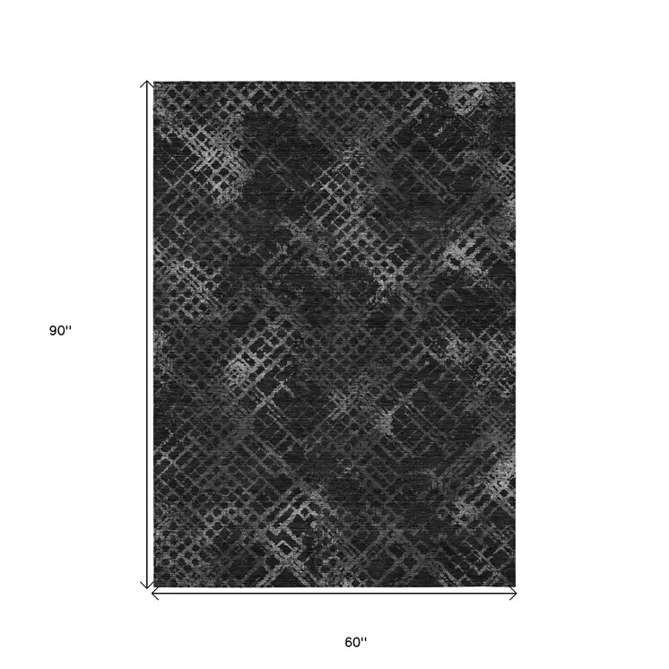 5' X 8' Charcoal Gray And Silver Geometric Washable Indoor Outdoor Area Rug