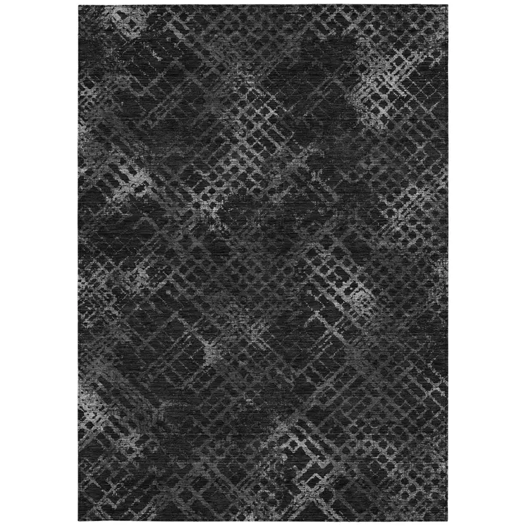 5' X 8' Charcoal Gray And Silver Geometric Washable Indoor Outdoor Area Rug