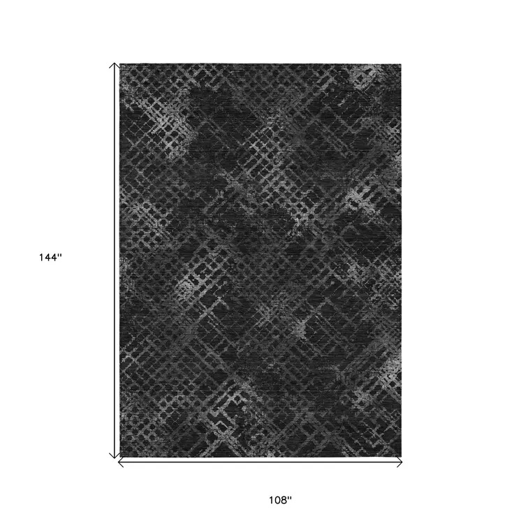 9' X 12' Charcoal Gray And Silver Geometric Washable Indoor Outdoor Area Rug