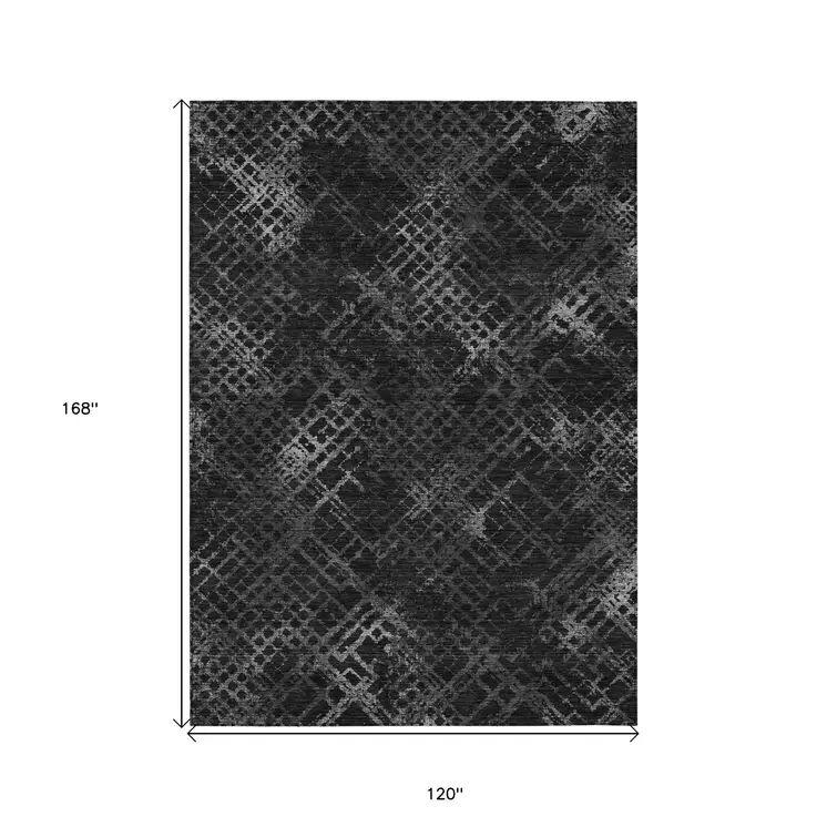 10' X 14' Charcoal Gray And Silver Geometric Washable Indoor Outdoor Area Rug
